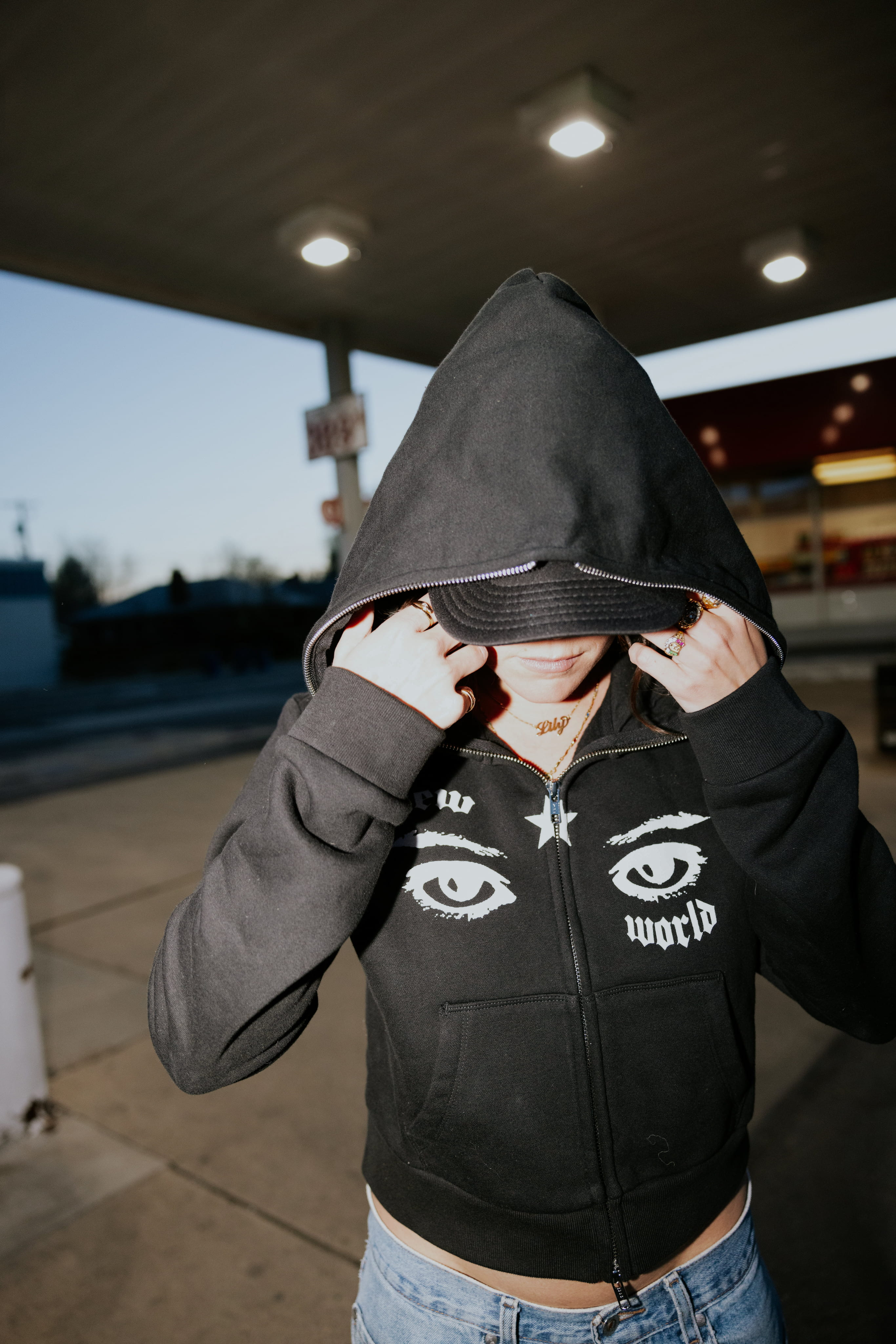 Newworld Cropped Body Bag Full-Zip Hoodie