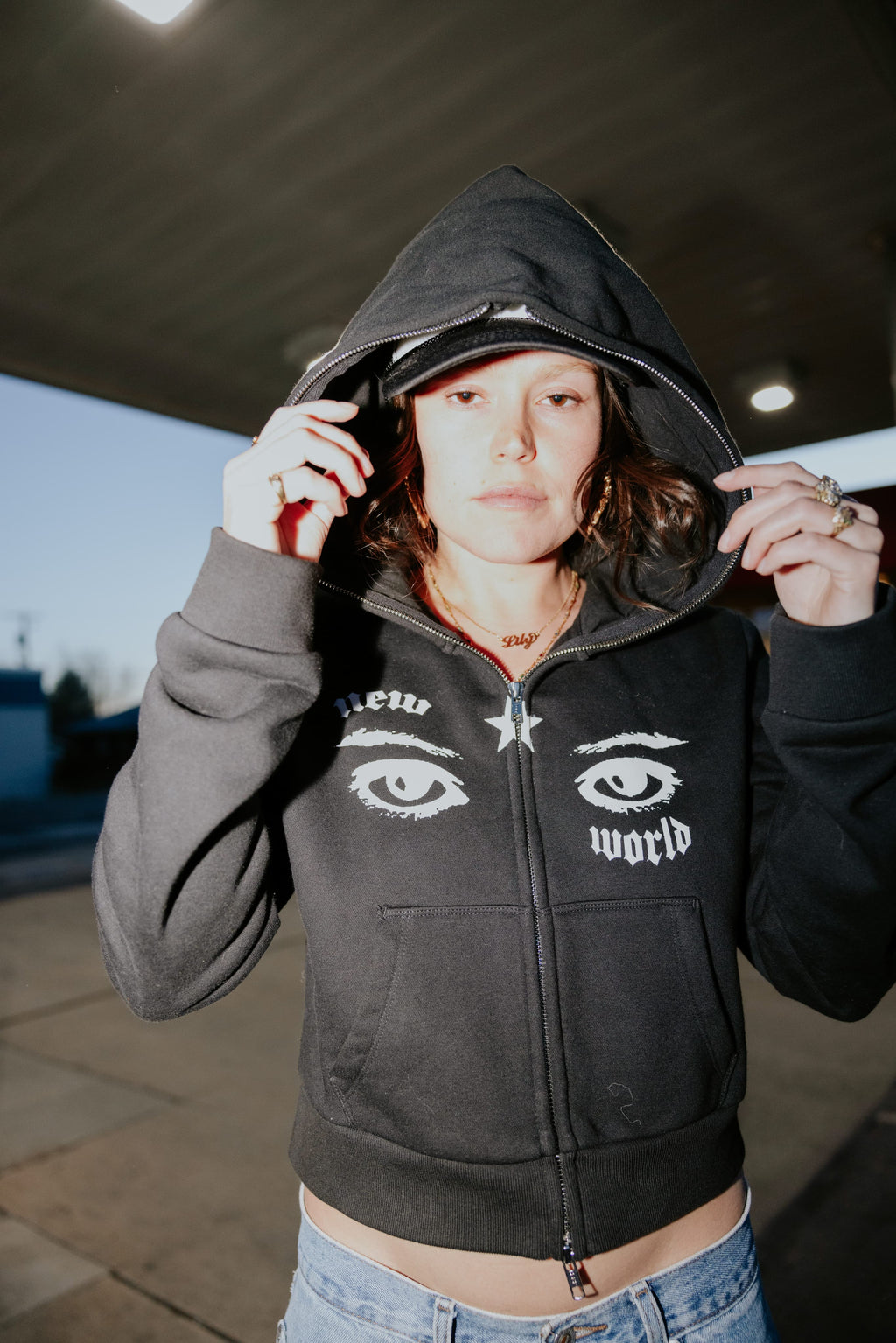 Newworld Cropped Body Bag Full-Zip Hoodie