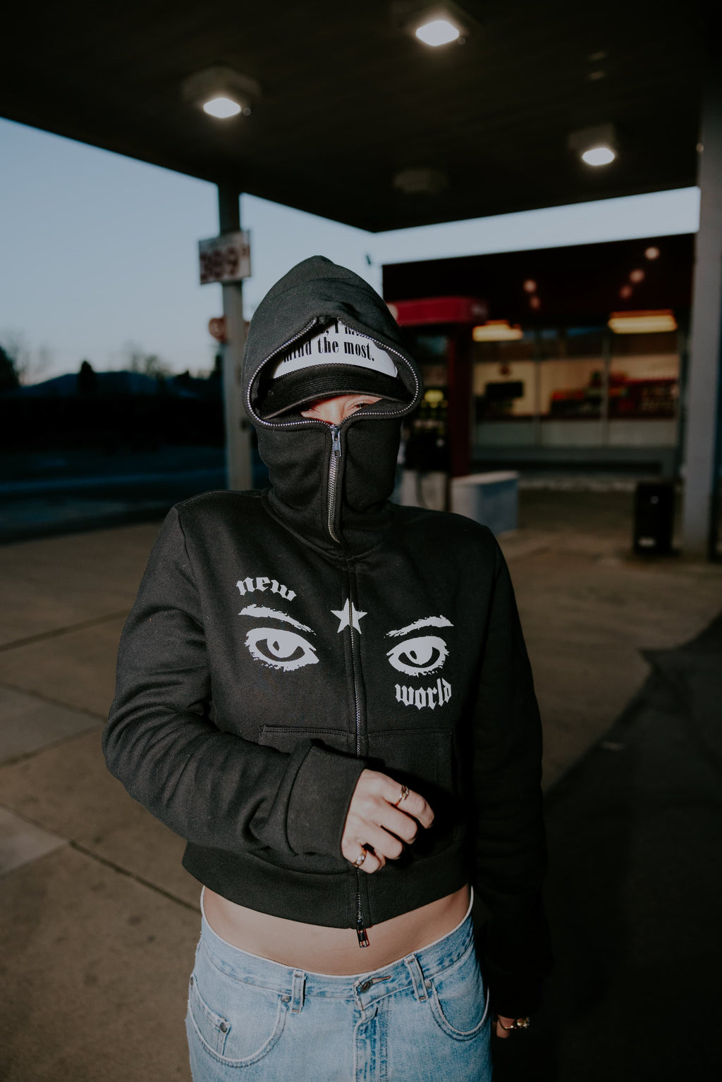 Newworld Cropped Body Bag Full-Zip Hoodie